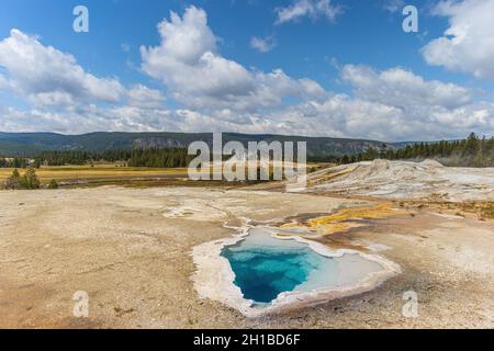Piccole sorgenti termali nel parco nazionale di Yellowstone, Montagne Rocciose, Wyoming Foto Stock