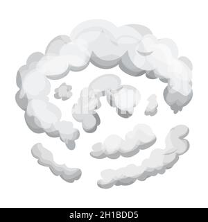 Esplosione di polvere di fumo in stile cartoon isolato su sfondo bianco. Telaio, risorsa di gioco. Nube grigia astratta, gas, elemento di movimento. . Illustrazione vettoriale Illustrazione Vettoriale