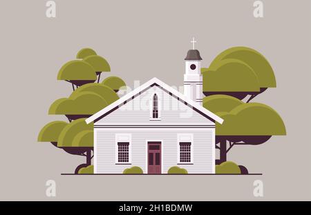 facciata contemporanea della chiesa edificio architettura religione cultura concetto isolato Illustrazione Vettoriale