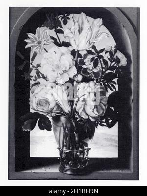 Ambrosius Bosschaert, le Vieux. 1573-1621. Bouquet de fleurs dans une arcature de pierre s'ouvrant sur un paysage. Foto Stock