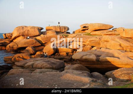 Isola Rénote, a Trégastel (Côte de Granite Rose, Côtes d'Armor, Bretagne, Francia). Foto Stock