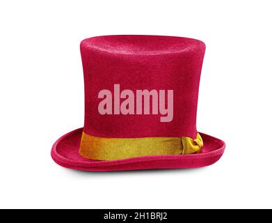 Cappello rosso con fascia d'oro, isolato su sfondo bianco. Con tracciato di ritaglio Foto Stock