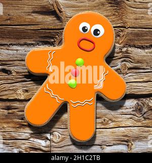 Torta di Halloween creatura biscotto su sfondo di legno - illustrazione 3D Foto Stock