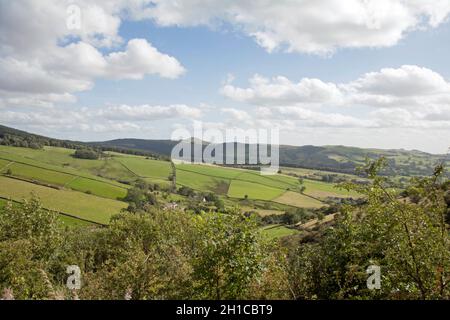 Una vista di Shutlingsloe e della Foresta di Macclesfield dalle pendici del naso di Tegg nella distanza Macclesfield Cheshire Inghilterra Foto Stock