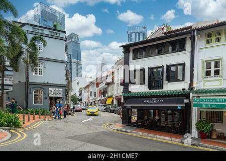 Singapore. Gennaio 2020. Case tipiche di negozi in collina di Ann Siang Foto Stock