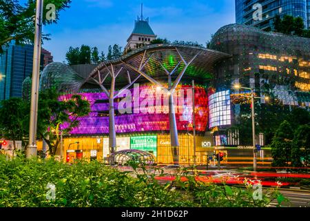 SINGAPORE - 4 MAR 2020: CENTRO commerciale ION Orchard a Singapore dopo il tramonto Foto Stock