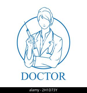 Donna medico. Medico con stetoscopio. Assistenza sanitaria. Giovane medico in uniforme. Medicina. Illustrazione Vettoriale