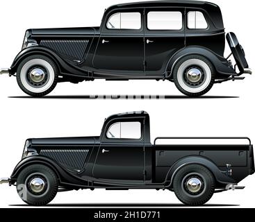 Set di auto Vector vintage. Formato vettoriale eps-10 disponibile separato da gruppi e livelli Illustrazione Vettoriale