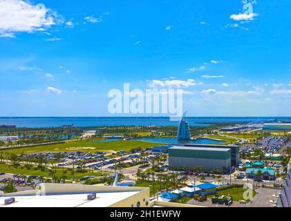 Cape Canaveral, STATI UNITI D'AMERICA. L'arial vista di Port Canaveral dalla nave da crociera ormeggiata in Port Canaveral, Brevard County, Florida Foto Stock