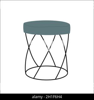 Sgabello moderno, arredamento interno arredamento design per ufficio o casa arredamento appartamento illustrazione vettoriale. Cartoon tabouret, mobili sgabello di soggiorno isolato su bianco Illustrazione Vettoriale
