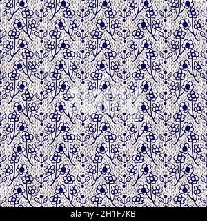 Indigo blu fiore blocco stampa tinta tessuto di lino sfondo. Campione giapponese di ripetizione batik tessuto senza cuciture. Sfocatura floreale organica afflosciata Foto Stock