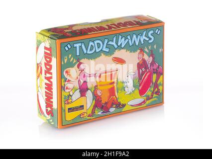 SWINDON, Regno Unito - 25 ottobre 2018: Retro Tiddlywinks gioco su sfondo bianco Foto Stock