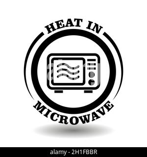 Calore tondo con icona nel microonde per etichettare confezioni di prodotti alimentari adatti per il riscaldamento nel forno a microonde. Simbolo semplice per popcorn o impacchettine surgelate Illustrazione Vettoriale