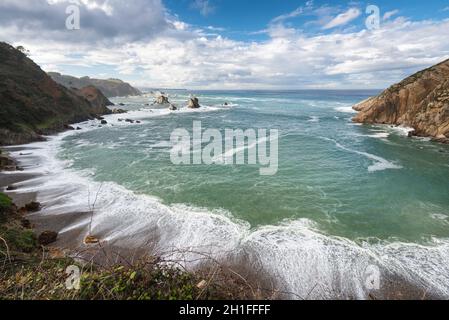 El silenio beach, Cudillero, Asturias, Spagna. Foto Stock