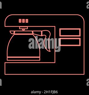 Macchina da caffè neon per caffè colore rosso immagine vettoriale stile piatto luce immagine Illustrazione Vettoriale