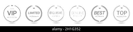 Set etichette Grey Laurel WREATH membro VIP Illustrazione Vettoriale