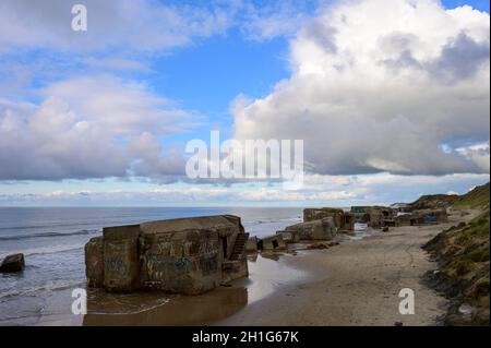 Batteria costiera di Furreby, bunker WWII sulla spiaggia di Løkken a Furreby, Danimarca Foto Stock