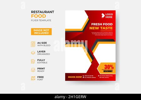 Fast Food Flyer Design modello di cottura, caffè, e menu ristorante, ordine di cibo, spazzatura cibo. Pizza, hamburger, patatine fritte e soda. Illustrazione Vettoriale