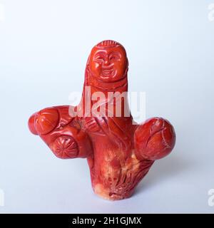 Antica scultura cinese di corallo rosso prezioso Foto Stock