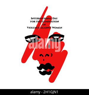 Illustrazione vettoriale con una faccia delle ragazze e una lacerazione su uno sfondo rosso. Cartolina, poster, banner. Illustrazione Vettoriale