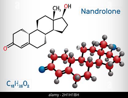 Nandrolone, 19-nortestosterone, molecola di nortestosterone. È androgeni, sintetico, anabolizzanti steroidi AAS, analogo del testosterone. Chimico strutturale Illustrazione Vettoriale