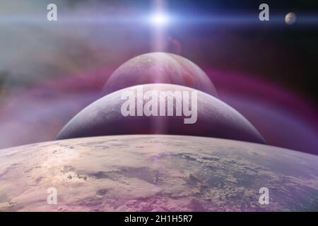 Pianeta Terra con pianeti alieni nello spazio esterno. Elementi di questa immagine forniti dalla NASA. Foto Stock