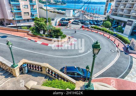 MONTE CARLO, MONACO - AGOSTO 13: Il Fairmont Hairpin o Loews Curve, una delle sezioni più famose del circuito del Gran Premio di Monaco, situato a Mon Foto Stock