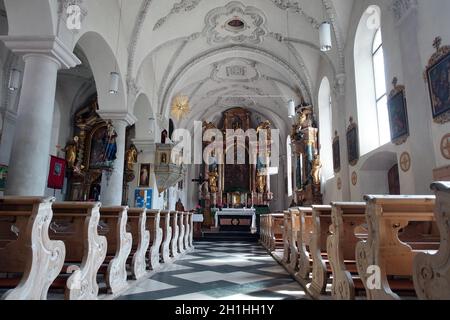 Barocke Innenausstattung der Pfarrkirche Maria Himmelfahrt, Moos in Passeier, Südtirol, Italien Foto Stock