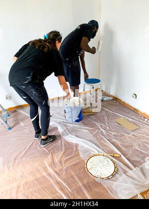 Lavori di restauro in una casa privata, Lione, Rhone, Francia Foto Stock