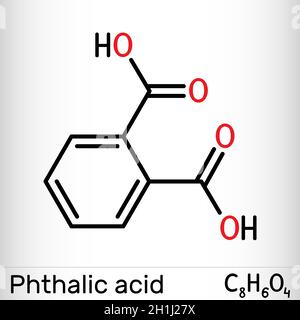 Acido ftalico, molecola di acido benzendicarbossilico. È acido dicarbossilico aromatico. Formula chimica scheletrica. Illustrazione vettoriale Illustrazione Vettoriale