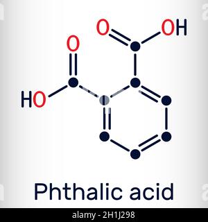 Acido ftalico, molecola di acido benzendicarbossilico. È acido dicarbossilico aromatico. Formula chimica scheletrica. Illustrazione vettoriale Illustrazione Vettoriale