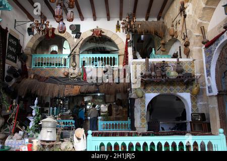 Interno del caffè arabo bar, Sousse, Tunisia Foto Stock