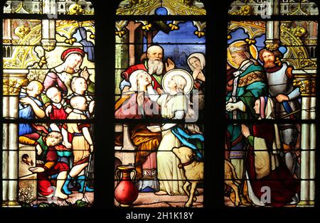 Sainte-Geneviève che dà la vista a sua madre alla presenza di Saint-Marcel, Chiesa di Saint Severin, Parigi, Francia Foto Stock