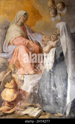 La Vergine apparsa alla pala di S. Francesca Romana di Francesco Cozza nella Cappella di San Michele Arcangelo, Basilica di Sant Andrea delle Fratte, Foto Stock