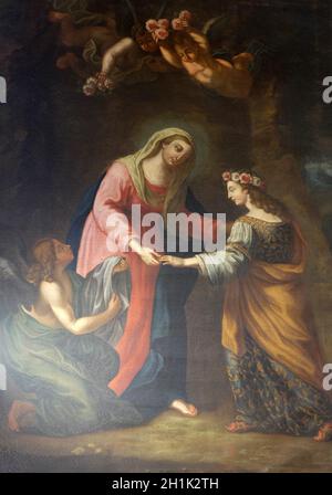 Madonna con santa Rosalia e angeli pala d'altare di Orsola Noletti nella Cappella del Beato del primo Ordine dei Minim, Basilica di Sant'Andrea Foto Stock