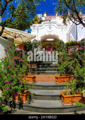 Capri, Italy - May 04, 2014: The main entrance at Hotel La Palma in old center of Capri, Italy on May 04, 2014 Stock Photo