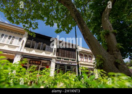 George Town, Penang/Malaysia - Nov 11 2019: Vecchia casa di patrimonio a Armenian Street con ambiente verde. Foto Stock