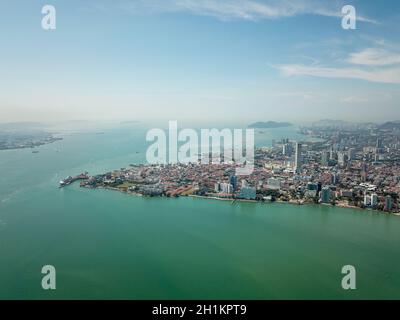 Georgetown, Penang/Malaysia - Feb 28 2020: Vista aerea mattina di Georgetown. Foto Stock