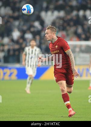 Torino, Italia. 17 ottobre 2021. Rick Karsdorp (AS Roma) durante la Juventus FC vs AS Roma, Campionato Italiano di calcio a a Torino, Italia, Ottobre 17 2021 Credit: Agenzia indipendente di Foto/Alamy Live News Foto Stock