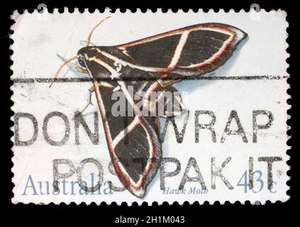 Francobollo stampato in Australia mostra Hawk Moth, Sphingidae, Insect, circa 1991 Foto Stock