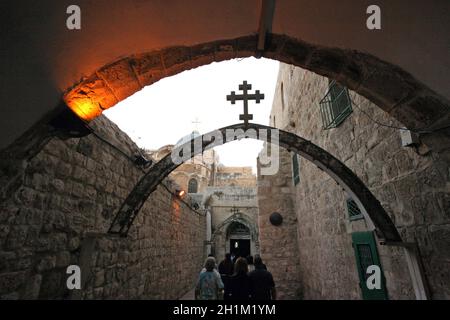 Via dolorosa, 9° stazioni della Croce a Gerusalemme, Israele Foto Stock