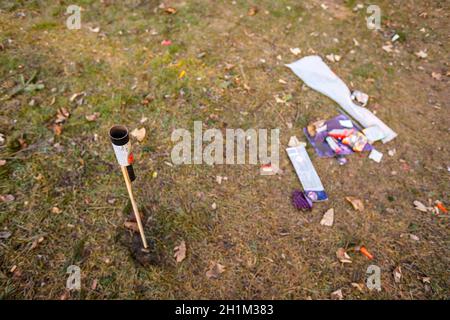 I vigili del fuoco di Capodanno il giorno dopo la vigilia di Capodanno´s Foto Stock