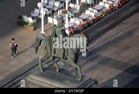 Statua del conte Josip Jelacic sulla piazza principale di Zagabria, Croazia Foto Stock