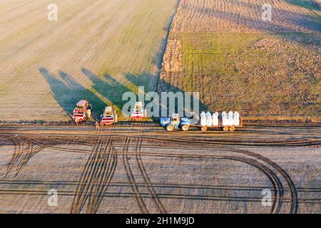 Esportazione di fertilizzante per i campi. Molla di piante di concimazione Foto Stock