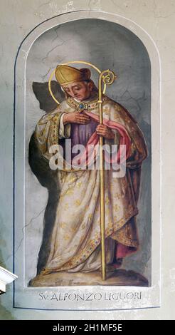 Sant'Alfonso Maria de' Liguori, affresco nella Basilica del Sacro Cuore di Gesù a Zagabria in Croazia Foto Stock
