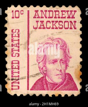 Il francobollo stampato negli Stati Uniti d'America mostra Andrew Jackson, 7° presidente degli Stati Uniti 1829-1837, circa 1967 Foto Stock