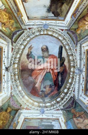 Saint Andrew, affresco nella Basilica di Santa Croce (Basilica di Santa Croce) a Firenze, Italia Foto Stock