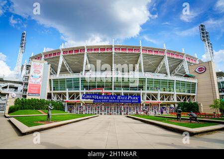 Cincinnati, Ohio, 29 agosto 2020: Stadio Great American Ball Park, sede della squadra di baseball dei Cincinnati Reds Foto Stock