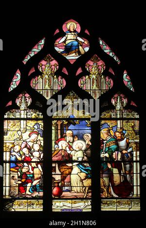 Sainte-Geneviève che dà la vista a sua madre alla presenza di Saint-Marcel, Chiesa di Saint Severin, Parigi, Francia Foto Stock