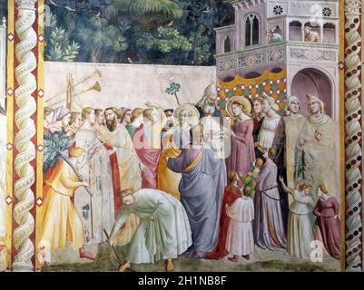 Il Matrimonio della Vergine, dettaglio da storie della Vergine, affreschi di Taddeo Gaddi (1295-1366), Bandini Baroncelli cappella nella basilica di Santa Croc Foto Stock